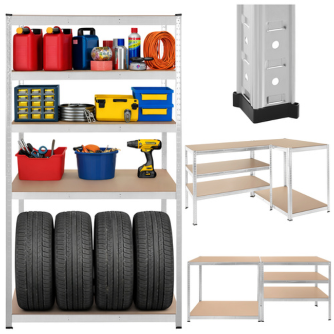 Bigstren Metalen stellingkast 5 niveaus met verzinkt frame en MDF legplanken, 200 kg per legbord, 180 cm hoog