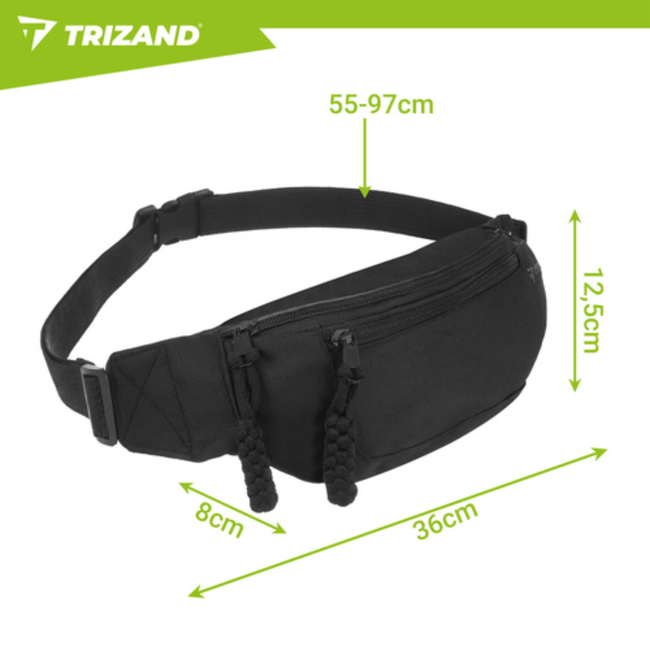 Trizand Grote sport heuptas 2 L voor hardlopen en wandelen, licht 92 g, 36 x 12,5 x 8 cm, 2 vakken