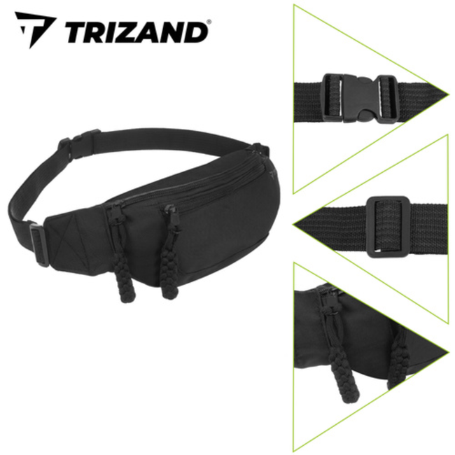 Trizand Grote sport heuptas 2 L voor hardlopen en wandelen, licht 92 g, 36 x 12,5 x 8 cm, 2 vakken
