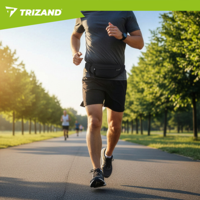 Trizand Grote sport heuptas 2 L voor hardlopen en wandelen, licht 92 g, 36 x 12,5 x 8 cm, 2 vakken