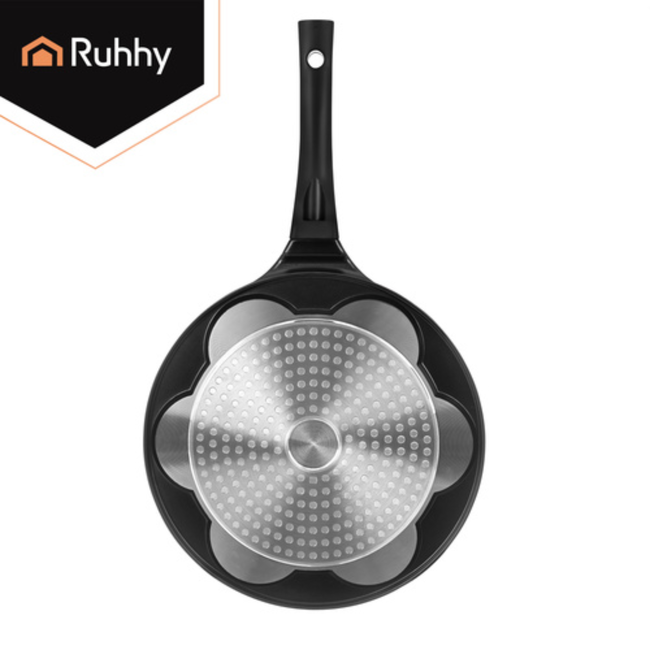 Ruhhy Zwarte mini pannenkoekenpan voor inductie en gas, 7 stuks tegelijk, afneembare koele handgreep