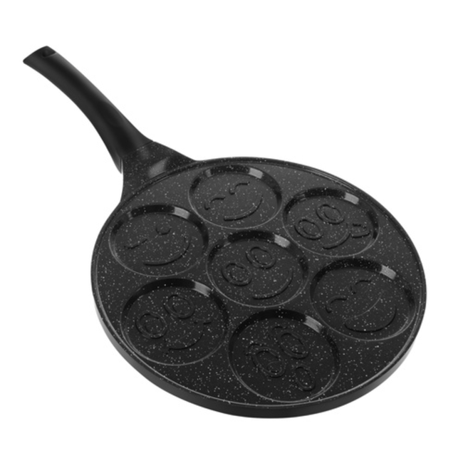 Ruhhy Zwarte mini pannenkoekenpan voor inductie en gas, 7 stuks tegelijk, afneembare koele handgreep