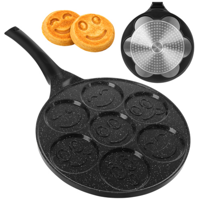 Ruhhy Zwarte mini pannenkoekenpan voor inductie en gas, 7 stuks tegelijk, afneembare koele handgreep