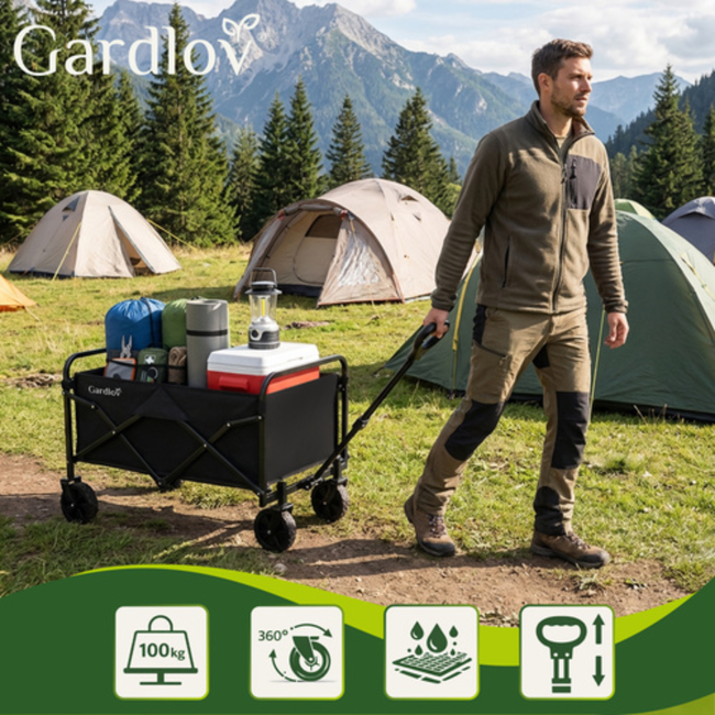 Gardlov Grote transportkar op wielen met waterdichte stof, 90 L inhoud, verstelbare handgreep en stevige bodem