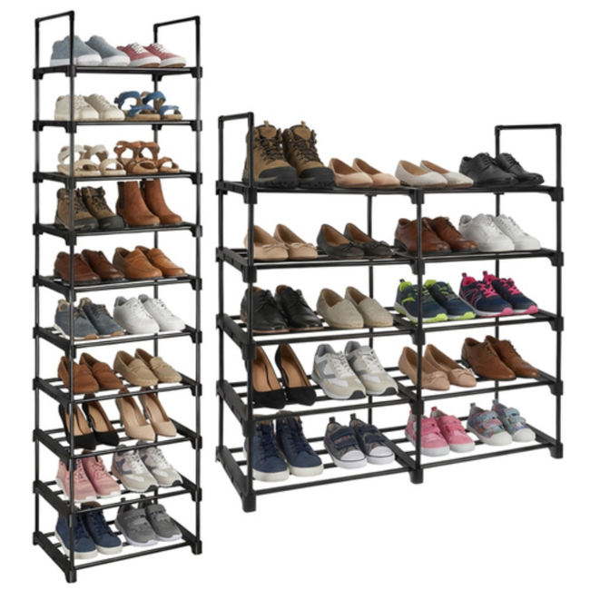 Ruhhy Schoenenrek 10 niveaus 45 x 30 x 174 cm zwart, tot 20 paar schoenen met extra slippersschap