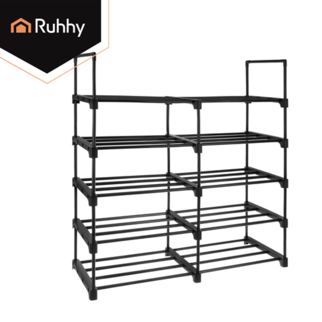 Ruhhy Schoenenrek 10 niveaus 45 x 30 x 174 cm zwart, tot 20 paar schoenen met extra slippersschap