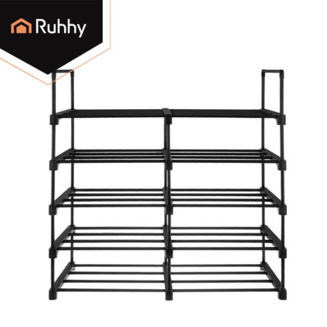 Ruhhy Schoenenrek 10 niveaus 45 x 30 x 174 cm zwart, tot 20 paar schoenen met extra slippersschap