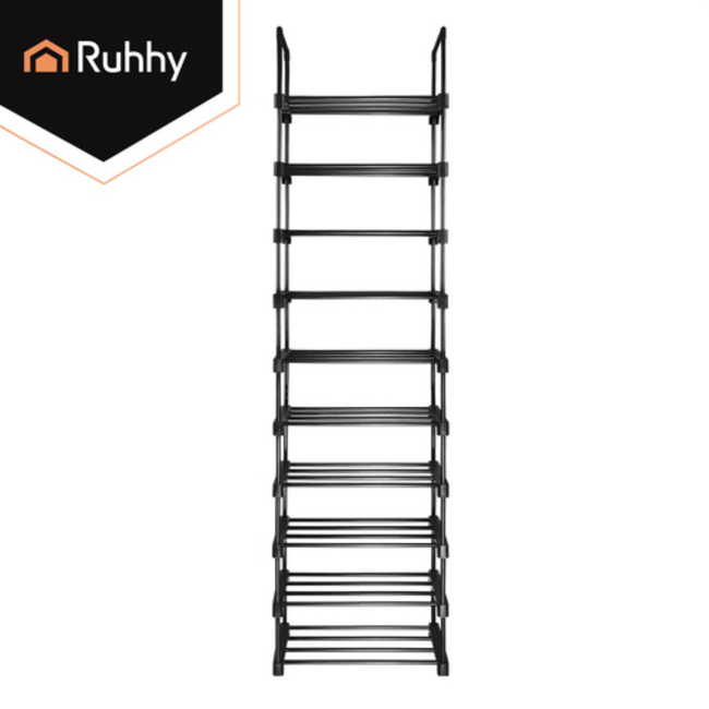 Ruhhy Schoenenrek 10 niveaus 45 x 30 x 174 cm zwart, tot 20 paar schoenen met extra slippersschap
