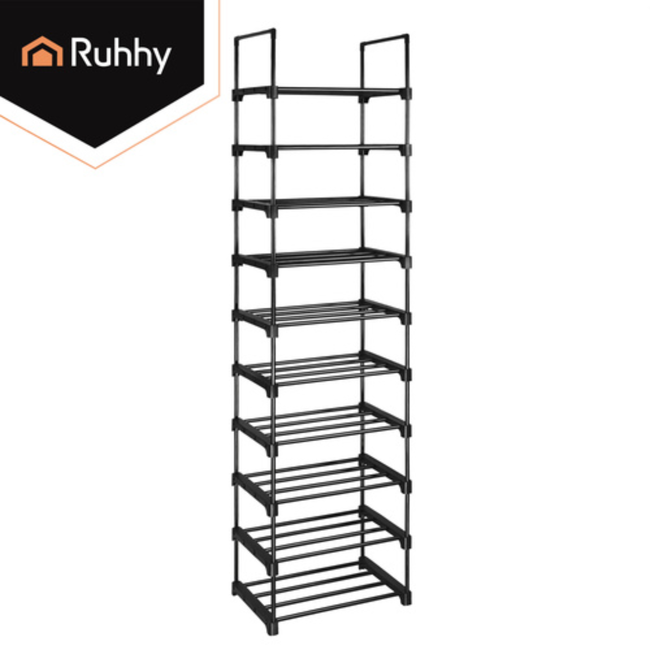 Ruhhy Schoenenrek 10 niveaus 45 x 30 x 174 cm zwart, tot 20 paar schoenen met extra slippersschap