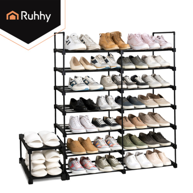 Ruhhy Schoenenrek 10 niveaus 45 x 30 x 174 cm zwart, tot 20 paar schoenen met extra slippersschap