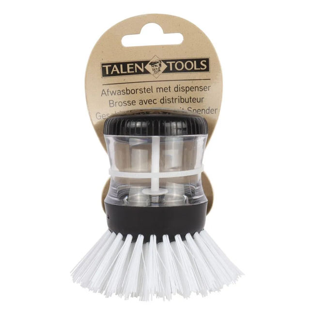 Talen Tools Hand afwasborstel met ingebouwde zeepdispenser, praktisch en stijlvol voor snelle dagelijkse afwas in de keuken