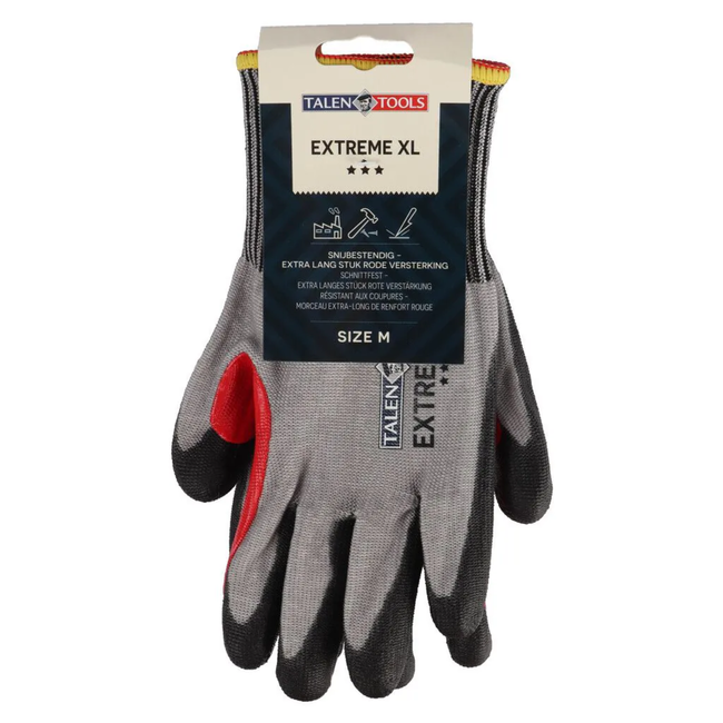 Talen Tools Werkhandschoenen maat M met hoge bies en uitstekende snijweerstand, extra grip door PU coating