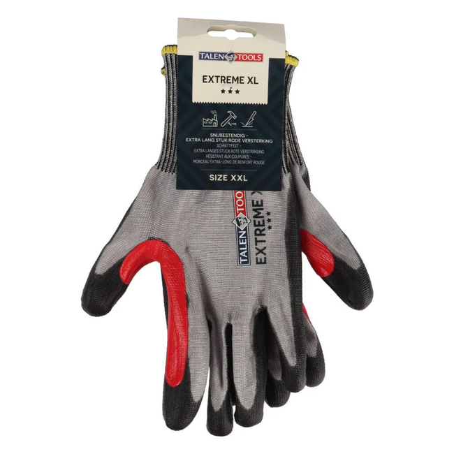 Talen Tools Werkhandschoenen maat XXL met hoge bies en uitstekende snijweerstand, extra grip door PU coating
