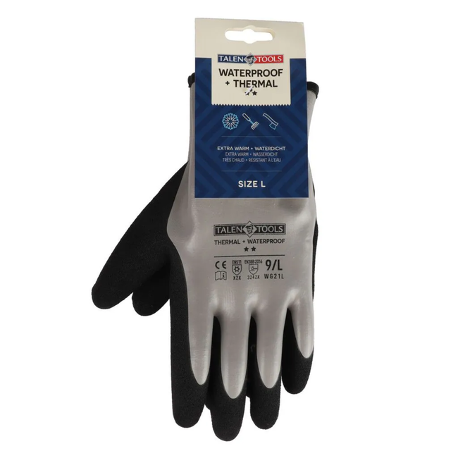 Talen Tools Werkhandschoenen Maat L voor koude en natte klussen, grip op olie, vet en water met klittenbandsluiting