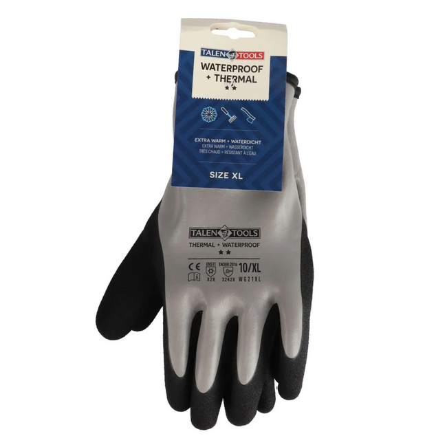 Talen Tools Werkhandschoenen Maat XL voor koude en natte klussen, grip op olie, vet en water met klittenbandsluiting
