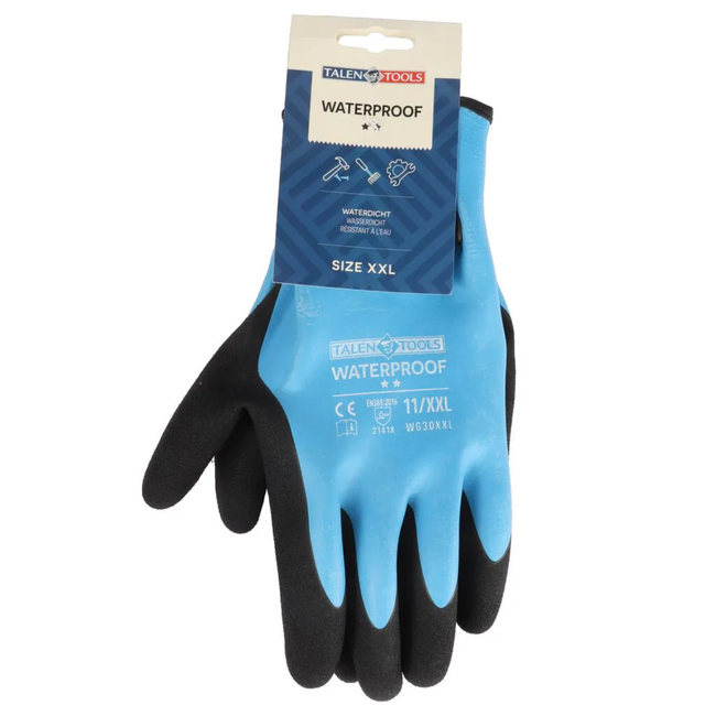 Talen Tools Waterbestendige werkhandschoenen maat XXL, blauw met nitril grip voor olie, vet en natte klussen