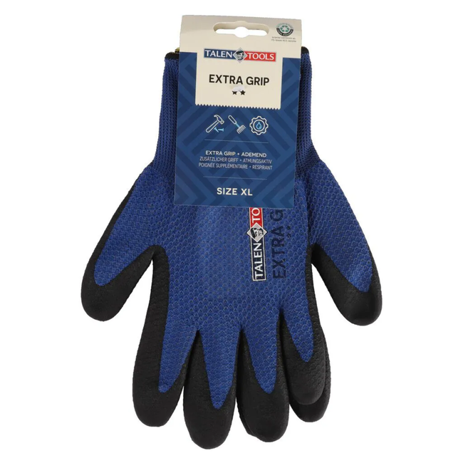 Talen Tools Werkhandschoenen maat XL blauw met extra grip, gerecycled polyester en hoge bies