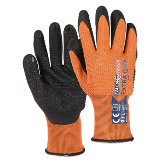 Talen Tools Werkhandschoenen maat L oranje met extra grip, gerecycled polyester en nitril noppen