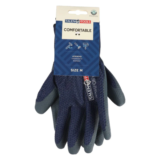 Talen Tools Werkhandschoenen maat M donkerblauw van gerecycled polyester met nitril grip en schuimlaag