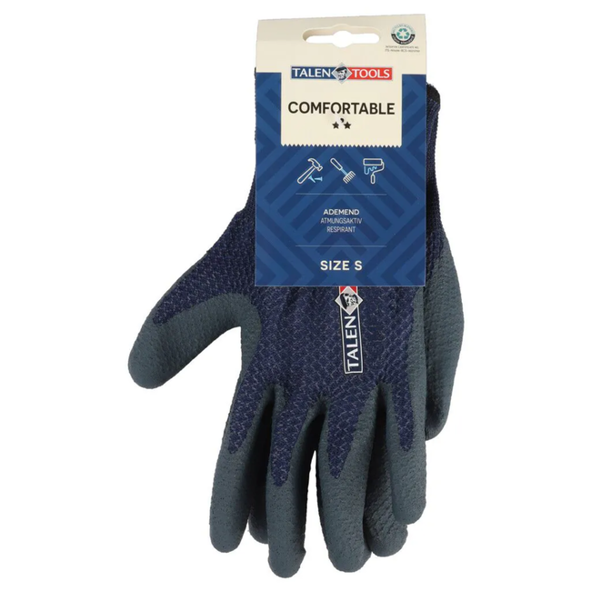 Talen Tools Werkhandschoenen maat S donkerblauw van gerecycled polyester met nitril grip en schuimlaag