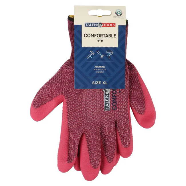 Talen Tools Roze comfort werkhandschoenen maat XL met dempende schuimlaag, nitril grip bij natte en vettige klussen en hoge bies voor extra polsbescherming