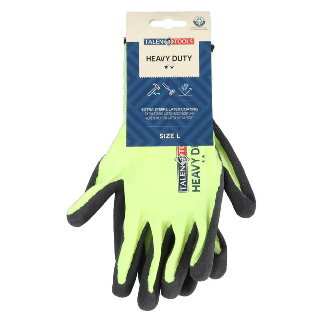 Talen Tools Heavy duty werkhandschoenen maat L fluogeel, schuurbestendig met dikke latexlaag en extra grip
