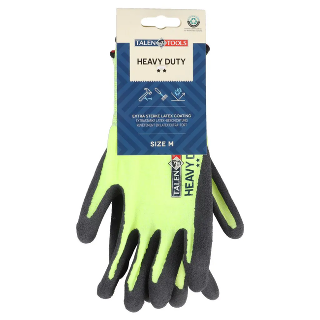 Talen Tools Heavy duty werkhandschoenen maat M fluogeel, schuurbestendig met dikke latexlaag en extra grip