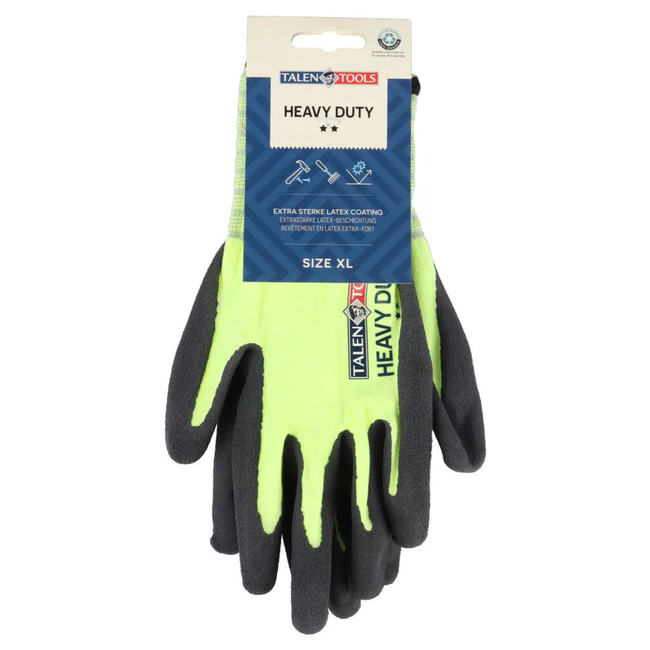 Talen Tools Heavy duty werkhandschoenen maat XL fluogeel, schuurbestendig met dikke latexlaag en extra grip