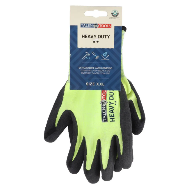 Talen Tools Heavy duty werkhandschoenen maat XXL fluogeel, schuurbestendig met dikke latexlaag en extra grip