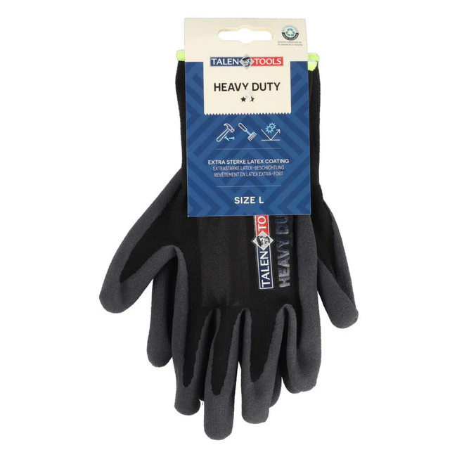 Talen Tools Heavy duty werkhandschoenen maat L zwart, schuurbestendig met elastische pasvorm en latex grip