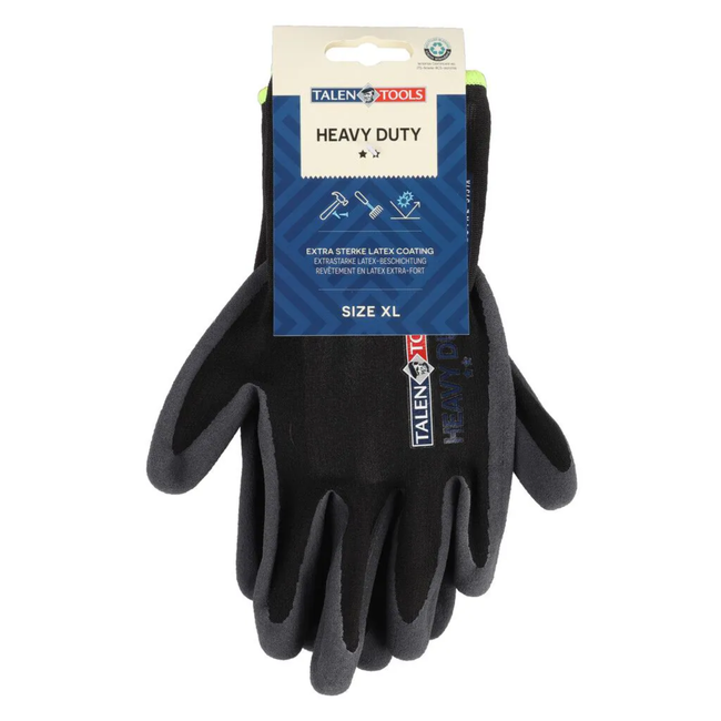 Talen Tools Heavy duty werkhandschoenen maat XL zwart, schuurbestendig met elastische pasvorm en latex grip