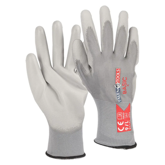 Talen Tools Werkhandschoenen maat XL grijs met dunne PU coating voor extra grip en hoge vingergevoeligheid