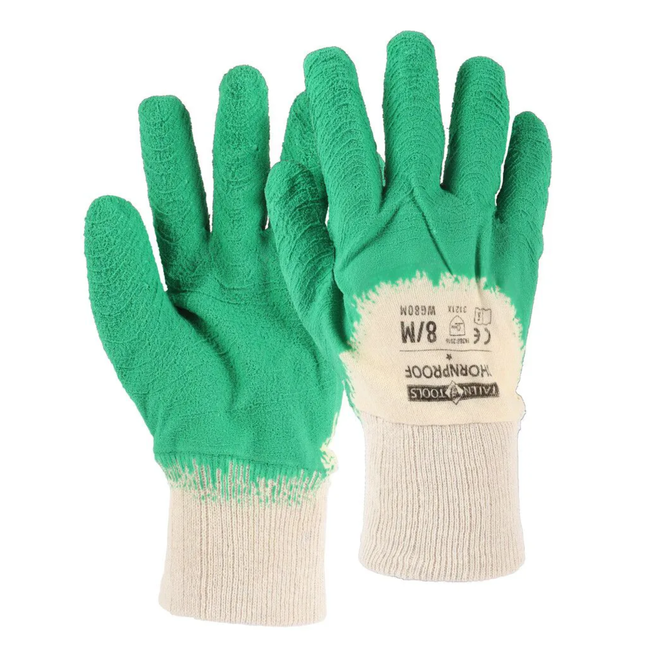 Talen Tools Rozenhandschoenen maat S van katoen, doornbestendig met dikke latex grip, groen