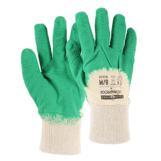 Talen Tools Rozenhandschoenen maat XL van katoen, doornbestendig met dikke latex grip, groen