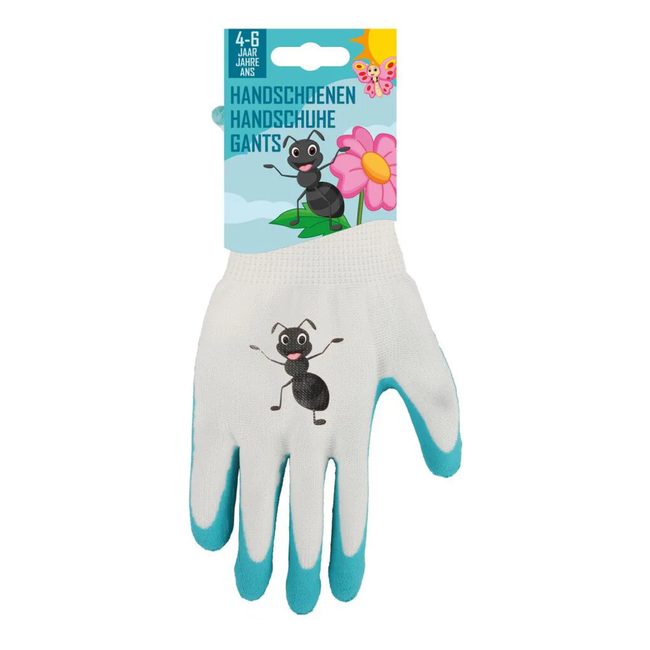 Talen Tools Kinderwerkhandschoenen 4-6 jaar met mierprint, flexibel polyester en latex coating voor grip en bescherming