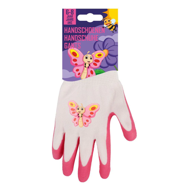 Talen Tools Kinderwerkhandschoenen 6-8 jaar met vlinderprint, polyester en latex verdikking voor grip en bescherming