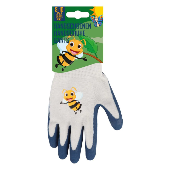 Talen Tools Kinderwerkhandschoenen 8-10 jaar met bijenprint, polyester en latexlaag voor grip, controle en handbescherming
