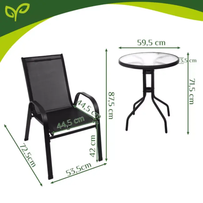 Gardlov Balkon Meubelset: Tafel en 2 Stoelen - Perfect voor Kleine Ruimtes