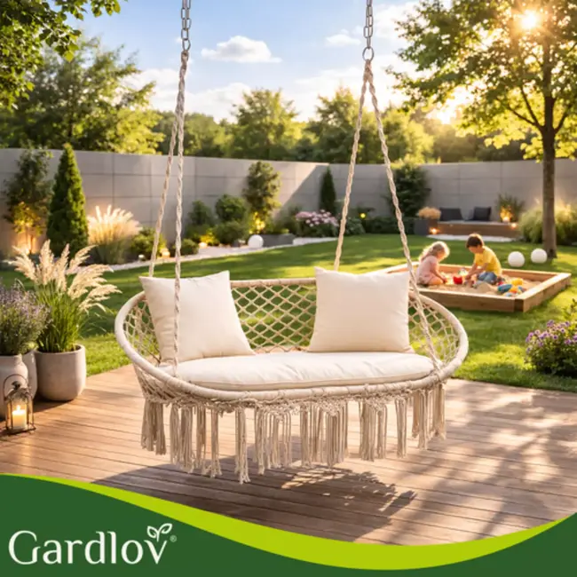 Gardlov Crèmekleurig kussenset voor dubbele tuin schommel met zitkussen en 2 rugkussens