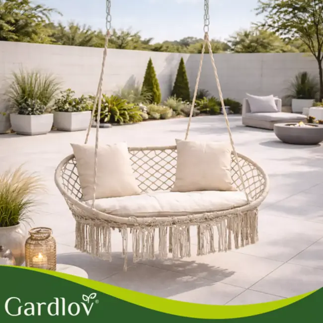 Gardlov Crèmekleurig kussenset voor dubbele tuin schommel met zitkussen en 2 rugkussens