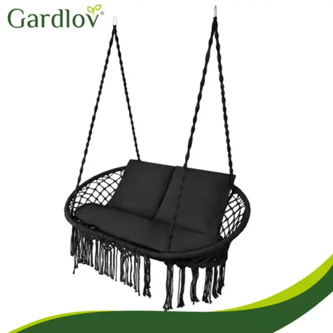 Gardlov Comfortabel kussenset voor dubbele tuin schommel storksnest met zitkussen en 2 rugkussens in zwart