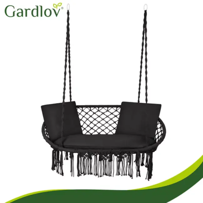 Gardlov Comfortabel kussenset voor dubbele tuin schommel storksnest met zitkussen en 2 rugkussens in zwart