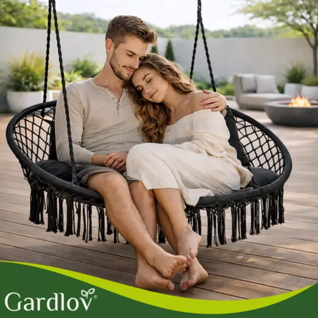 Gardlov Comfortabel kussenset voor dubbele tuin schommel storksnest met zitkussen en 2 rugkussens in zwart