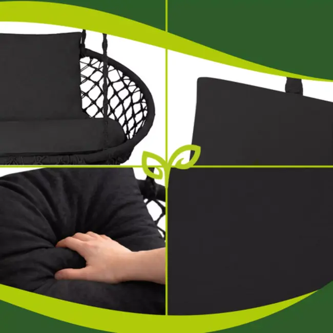 Gardlov Comfortabel kussenset voor dubbele tuin schommel storksnest met zitkussen en 2 rugkussens in zwart