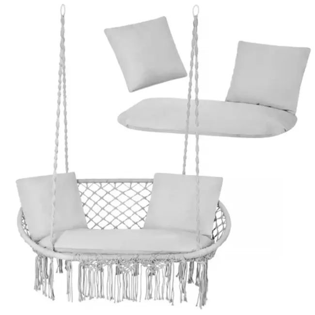Gardlov Comfortabele kussenset grijs voor dubbele hangstoel met zitkussen 110 x 62 cm en rugkussens