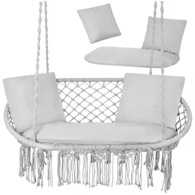 Gardlov Comfortabele kussenset grijs voor dubbele hangstoel met zitkussen 110 x 62 cm en rugkussens