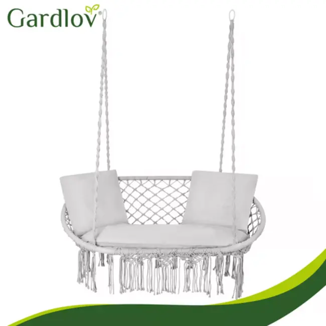 Gardlov Comfortabele kussenset grijs voor dubbele hangstoel met zitkussen 110 x 62 cm en rugkussens