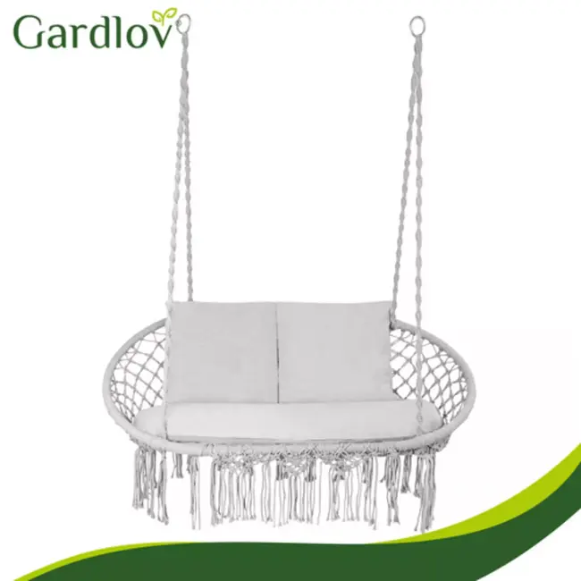 Gardlov Comfortabele kussenset grijs voor dubbele hangstoel met zitkussen 110 x 62 cm en rugkussens