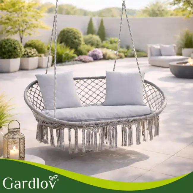 Gardlov Comfortabele kussenset grijs voor dubbele hangstoel met zitkussen 110 x 62 cm en rugkussens