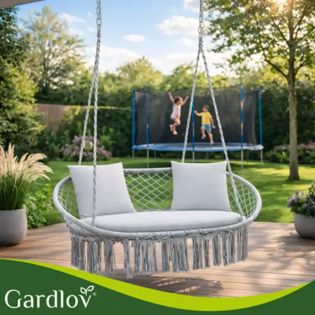 Gardlov Comfortabele kussenset grijs voor dubbele hangstoel met zitkussen 110 x 62 cm en rugkussens